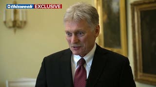 Dmitry Peskov said in an interview airing Sunday that defense shipments to Ukraine would need to be halted for a full ceasefire to take place